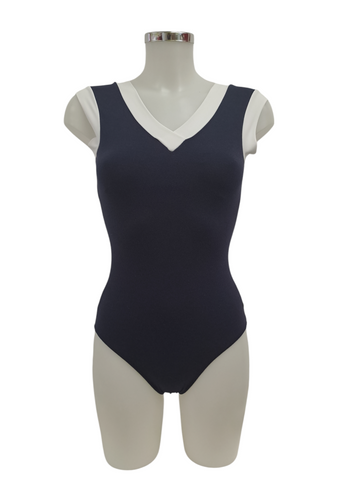 LYON | Maillot com contraste no decote "V" e cavas |  FTA090